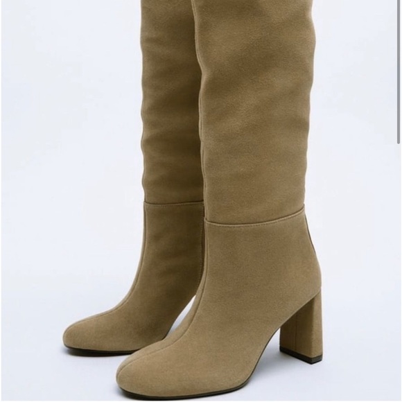 Zara Heeled Split Suede Knee High Boots NWT - Picture 7 of 12